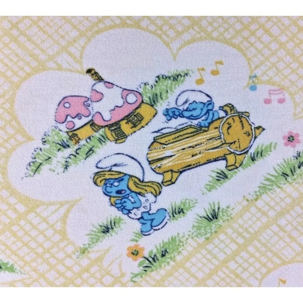 Vintage Dundee Yellow Smurfs Baby Receiving Blanket 26x40 Soft Cotton Unisex